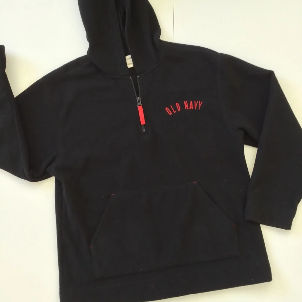 Youth Quarter Zip Fleece Hoodie Black and Red  Unisex Youth Sz 10